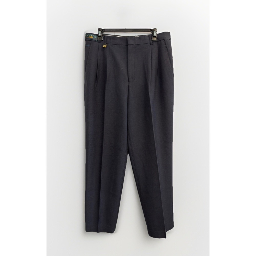 Vintage Crocodile Italian Wool Blend Pleated Dress Pants Men's 34X31 Navy Blue